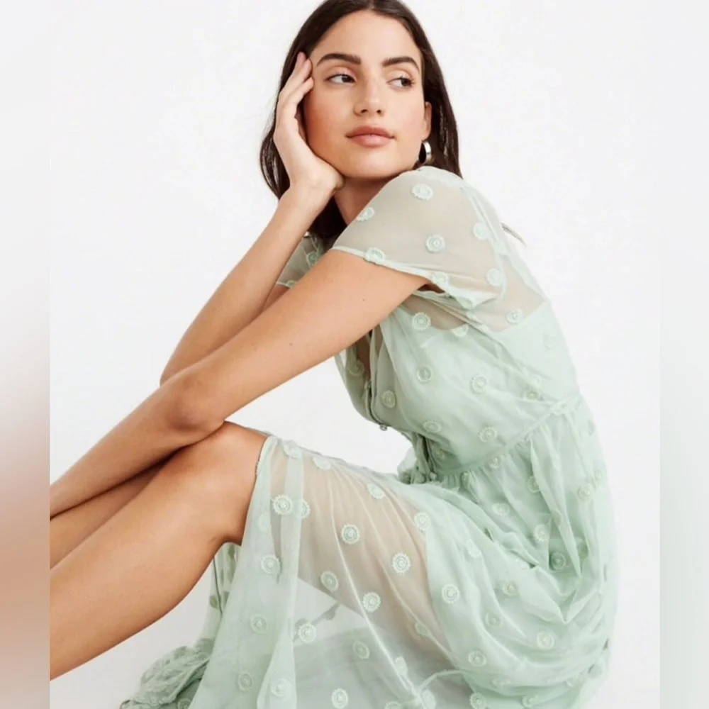 Abercrombie & Fitch Mint Embroidered Maxi Dress